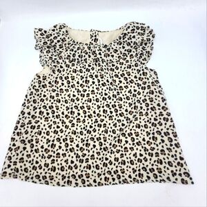 JANIE AND JACK Oyster Grey Leopard Top With Ruffle Sleeveles Collar Size 4